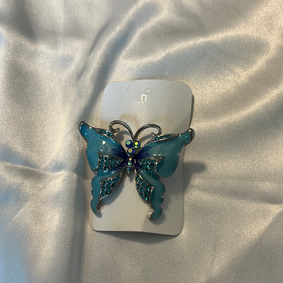 Avalaya Jewelry - Avalaya Sky Blue Enamel Crystal butterfly brooch
